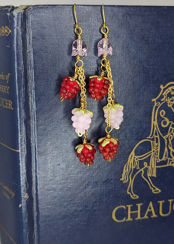 Raspberry Trio Murano Glass Earrings