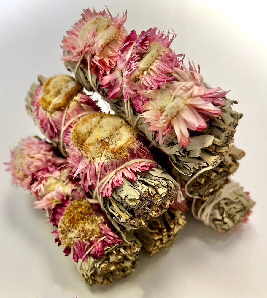 Pink Sunflower with White Sage Bundle