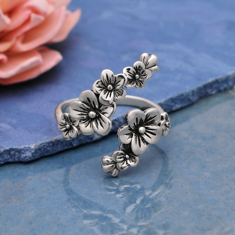 Sterling Silver Cherry Blossoms Ring