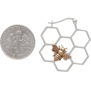 Honeycomb Hoop Earrings with Bronze Bee