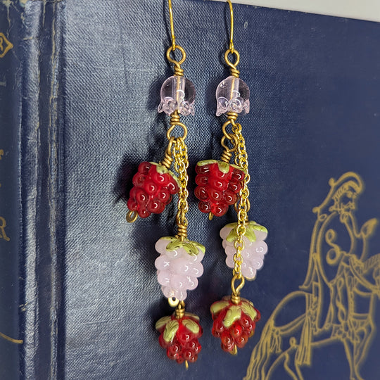 Raspberry Trio Murano Glass Earrings