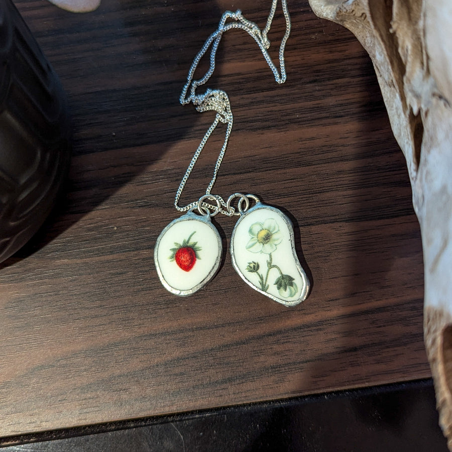 Strawberry and Flower Charm Necklace