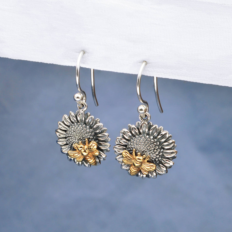 Sunflower Earrings with Bronze Bee