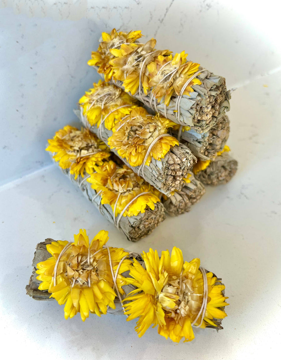 Sunflower with White Sage Bundle