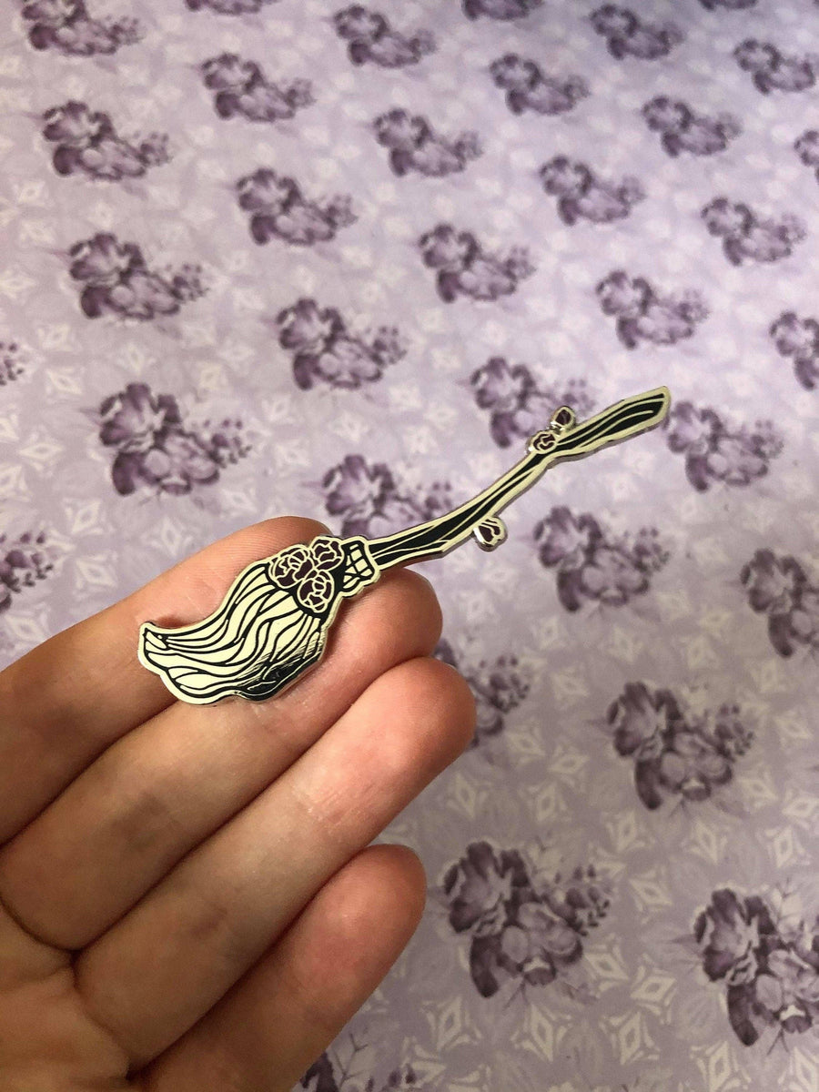 Peony Witch Broomstick Enamel Pin