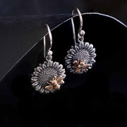 Sunflower Earrings with Bronze Bee