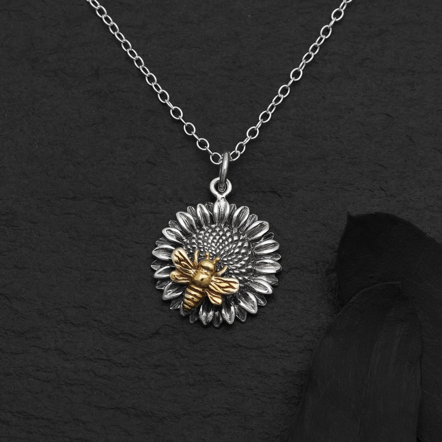 Sunflower Necklace with Bronze Bee